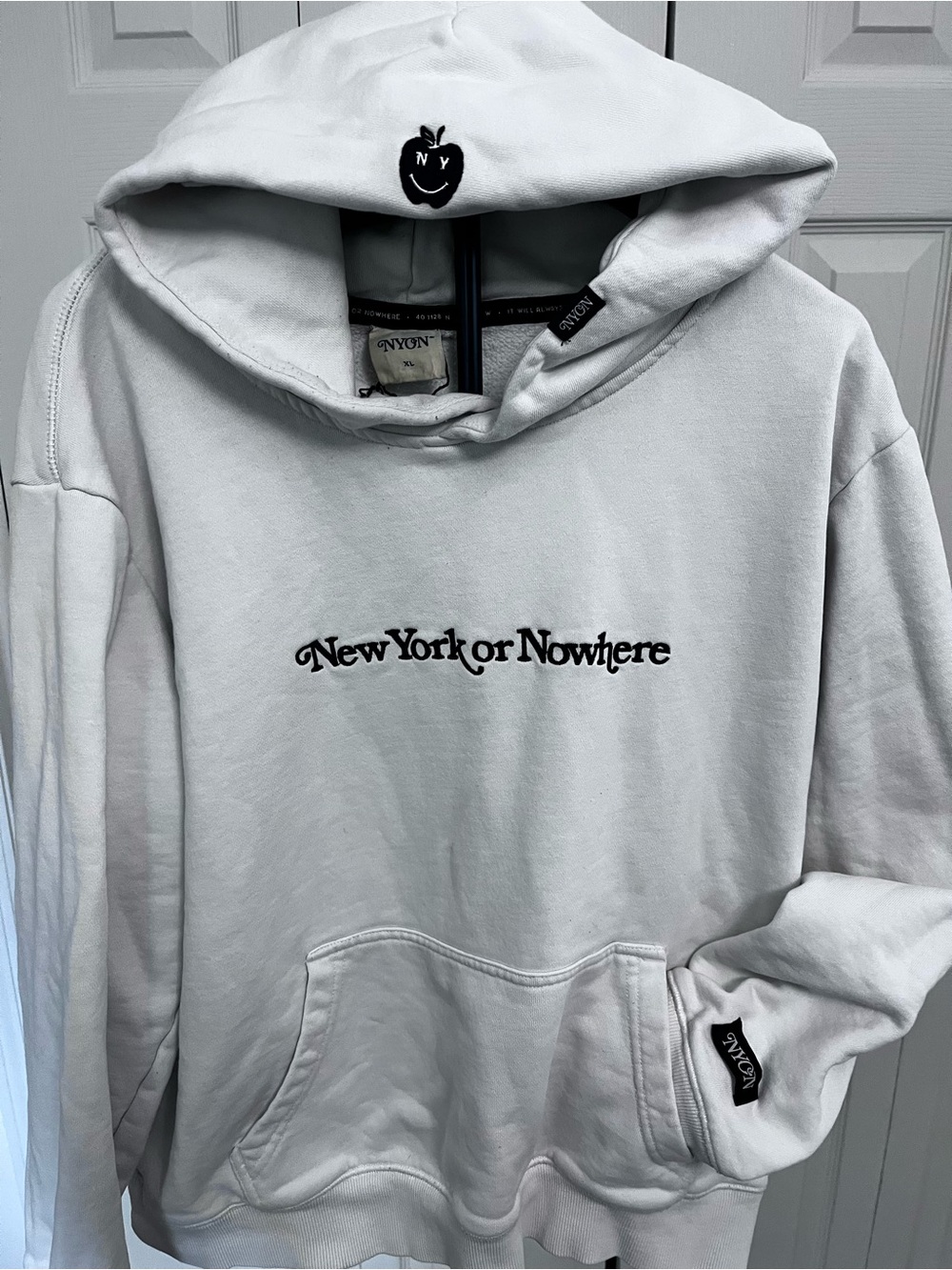 New York or Nowhere Embroidered Hoodie - White